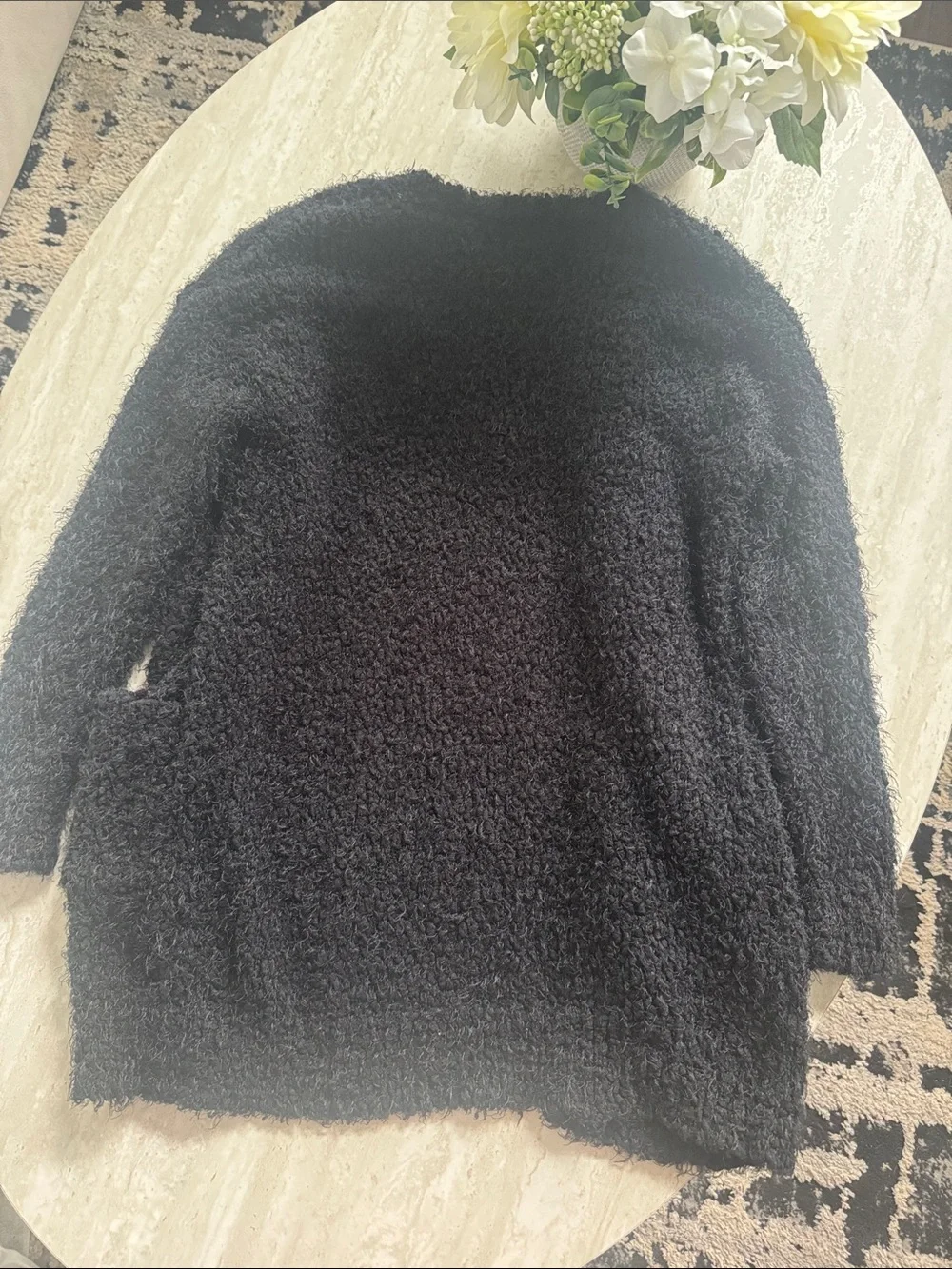 Cozy Black Fuzzy Open-Front Cardigan